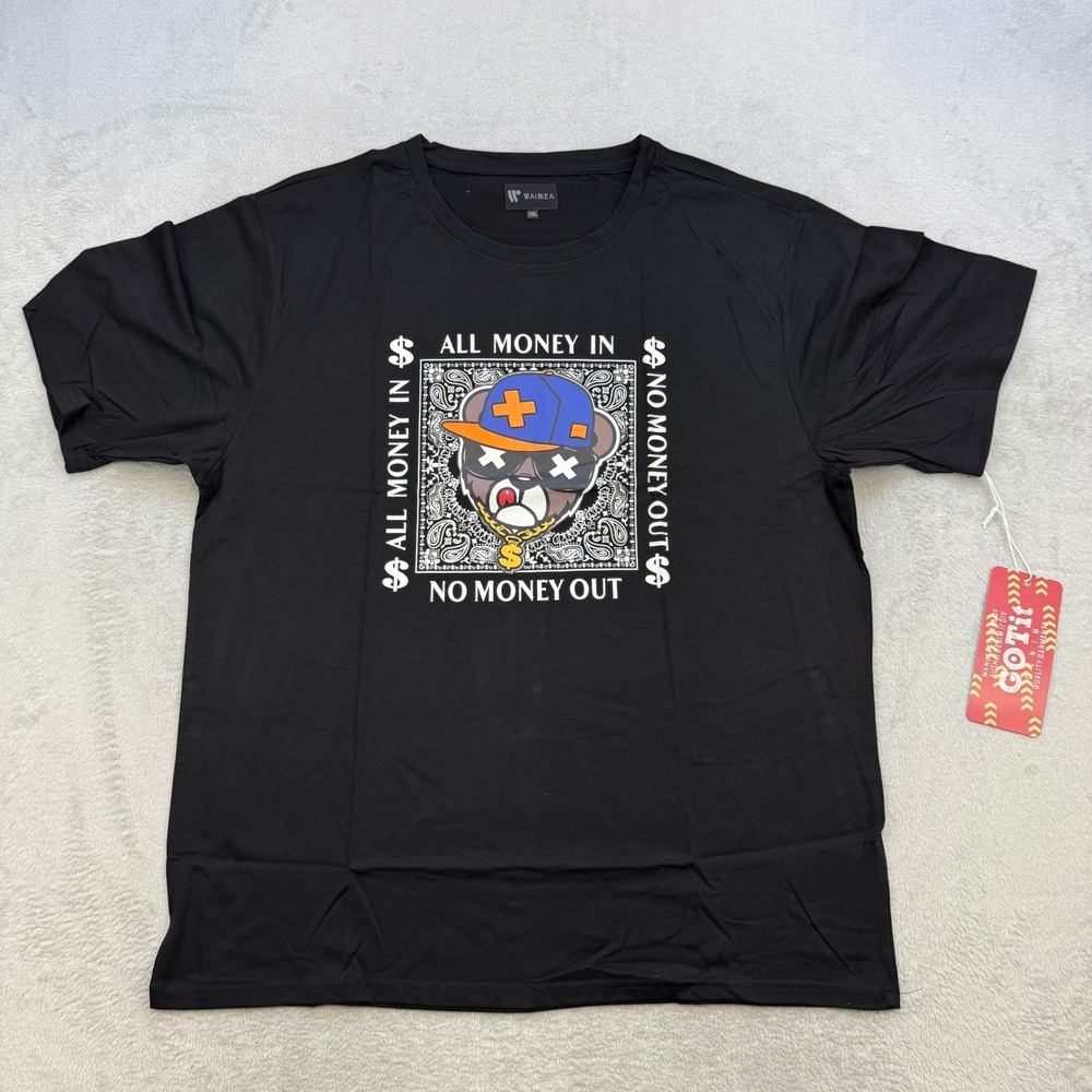 Waimea‎ T Shirt Mens 2XL Black All Money In No Money Out Bear Graphic Streetwear